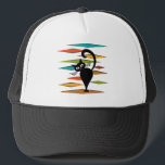 Mid Century black cat design Trucker Hat<br><div class="desc">Colourful abstract Mid Century style illustration with black cat and colourful rhombuses decoration on white background</div>