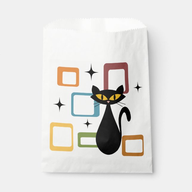 Mid Century black cat Favour Bags (Front)