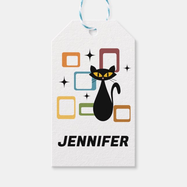 Mid Century black cat Gift Tags (Front)