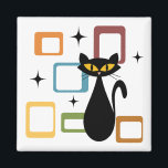 Mid Century black cat Magnet<br><div class="desc">Colourful abstract Mid Century style illustration with black cat,  black stars and colourful cubes decoration on white background. You can add your name/monogram to personalise the item.</div>