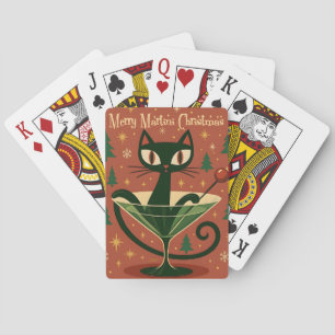 Mid Century Black Cat Merry Martini Christmas Playing Cards