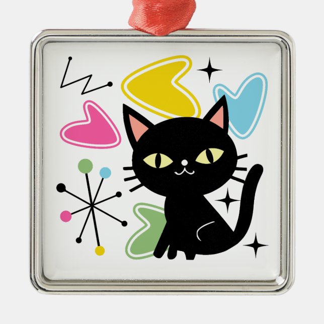 Mid Century black cat Metal Tree Decoration (Front)