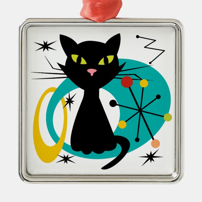 Mid Century black cat Metal Tree Decoration (Front)