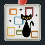 Mid Century black cat Metal Tree Decoration<br><div class="desc">Colourful abstract Mid Century style illustration with black cat,  black stars and colourful cubes decoration on white background. You can add your name/monogram to personalise the item.</div>