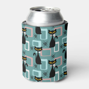 Mid Century black cat pattern Can Cooler