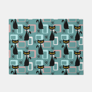 Mid Century black cat pattern Doormat
