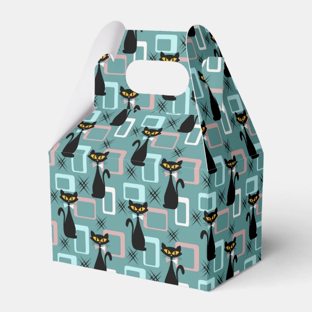 Mid Century black cat pattern Favour Box (Front Side)