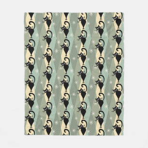 Mid Century black cat pattern Fleece Blanket