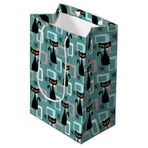 Mid Century black cat pattern Medium Gift Bag