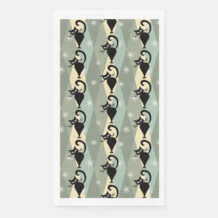 Mid Century black cat pattern Napkin