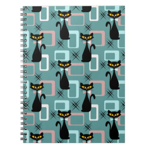 Mid Century black cat pattern Notebook