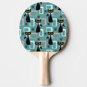 Mid Century black cat pattern Ping Pong Paddle