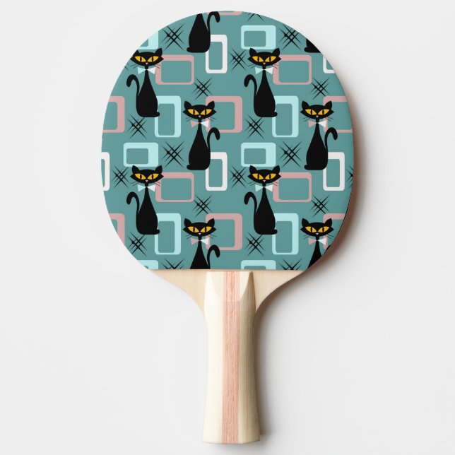 Mid Century black cat pattern  Ping Pong Paddle (Front)