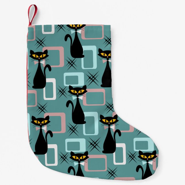 Mid Century black cat pattern Small Christmas Stocking (Front)