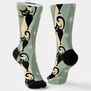 Mid Century black cat pattern Socks