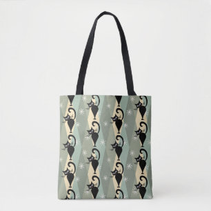 Mid Century black cat pattern Tote Bag