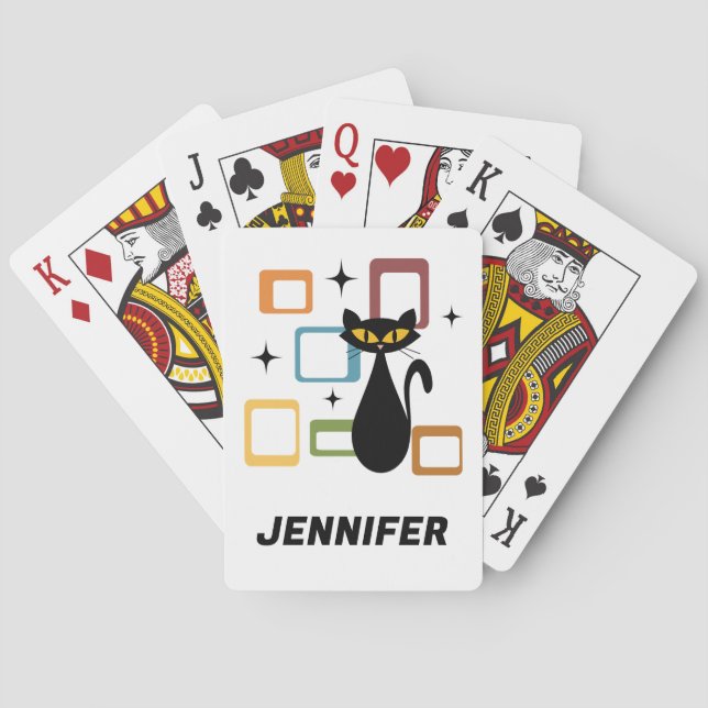 Mid Century black cat Playing Cards (Back)