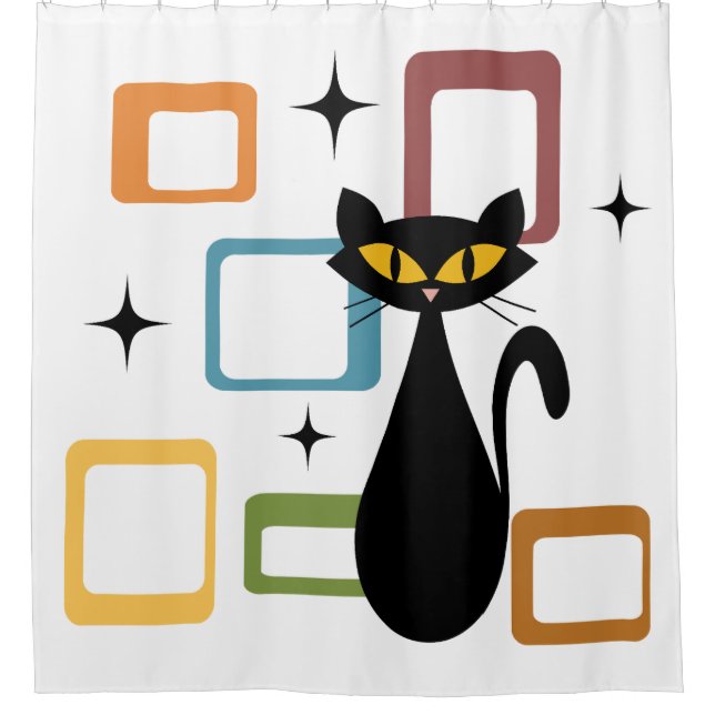Mid Century black cat Shower Curtain (Front)