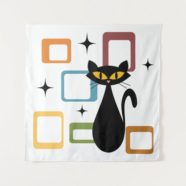 Mid Century black cat Tapestry (Front)