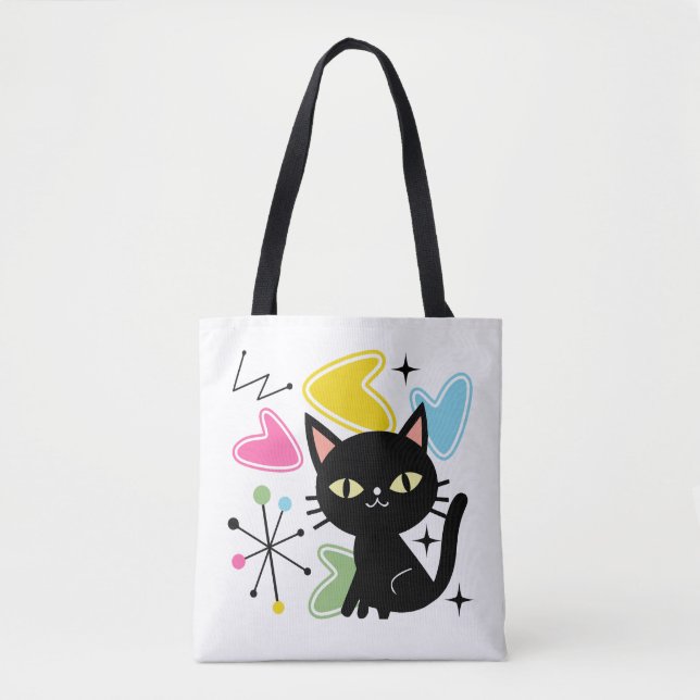 Mid Century black cat Tote Bag (Front)