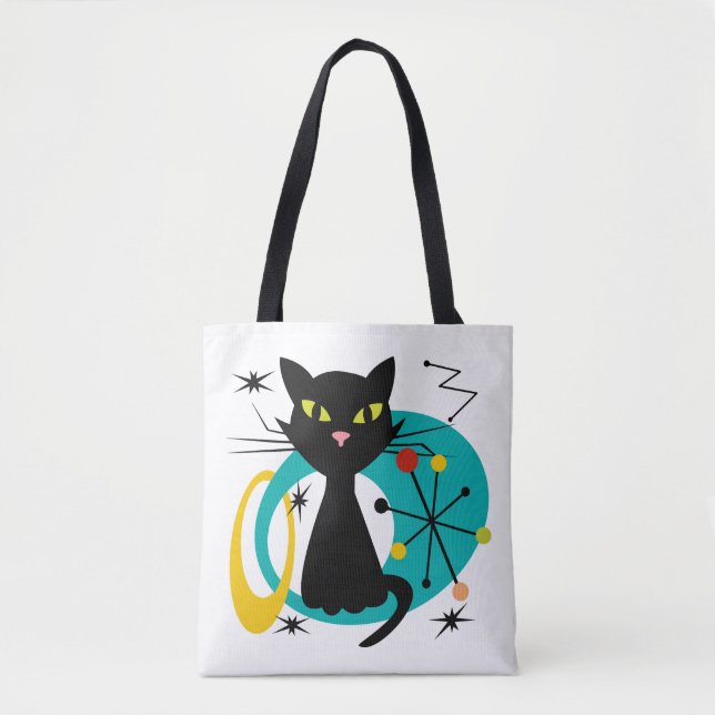 Mid Century black cat Tote Bag (Front)