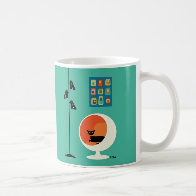 Mid Century Black Cat with Mini Oblongs Coffee Mug (Right)