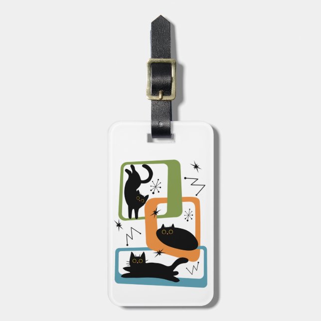 Mid Century black cats Luggage Tag (Front Vertical)