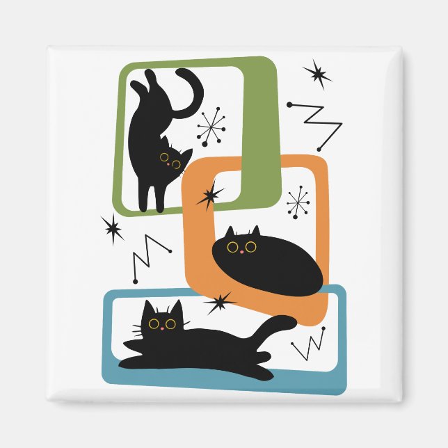 Mid Century black cats Magnet (Front)