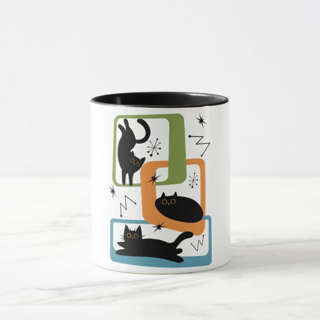 Mid Century black cats Mug (Center)