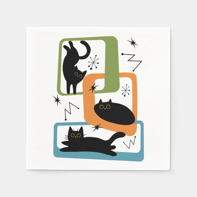 Mid Century black cats Napkin (Front)