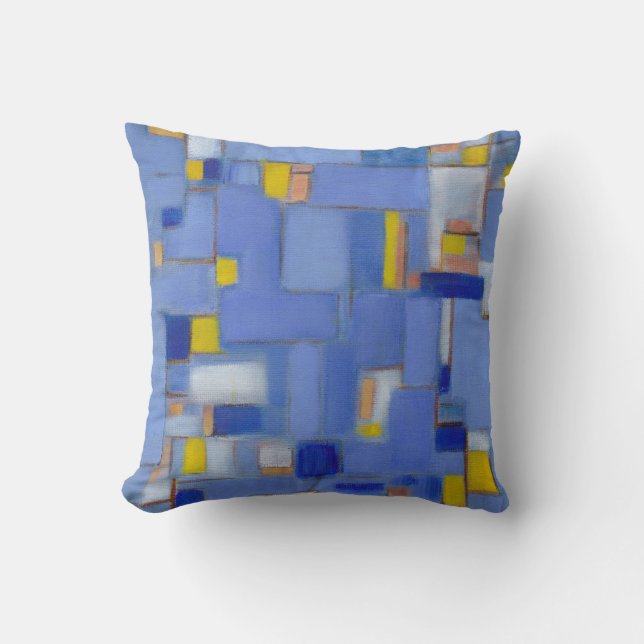 Mid Century Blue Abstract Original Art Pillow (Front)