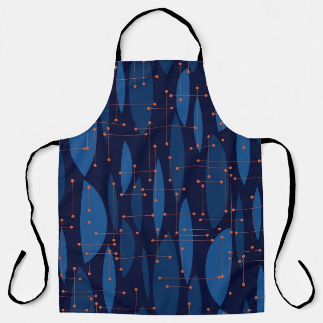 Mid-Century Blue Atomic Seamless Pattern Apron (Front)