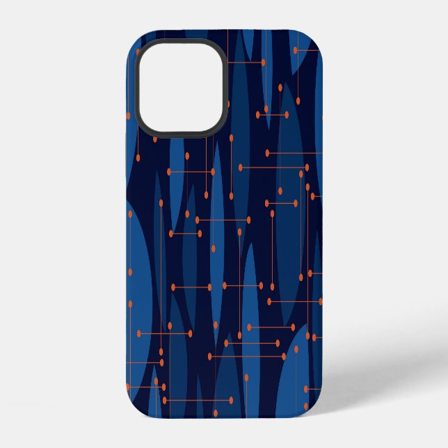 Mid-Century Blue Atomic Seamless Pattern iPhone Case (Back)