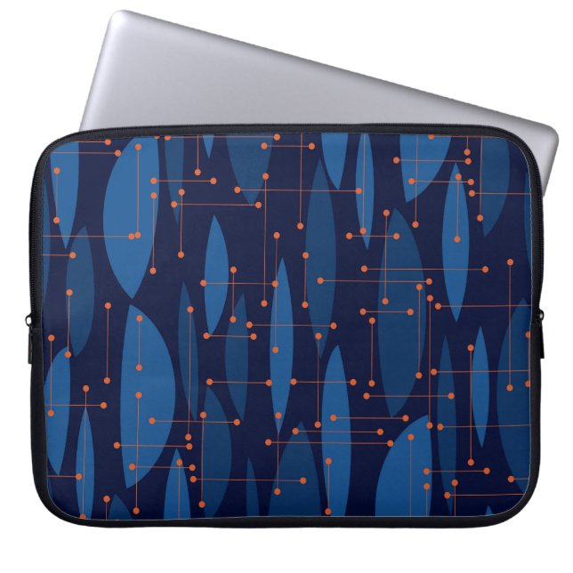 Mid-Century Blue Atomic Seamless Pattern Laptop Sleeve (Front)
