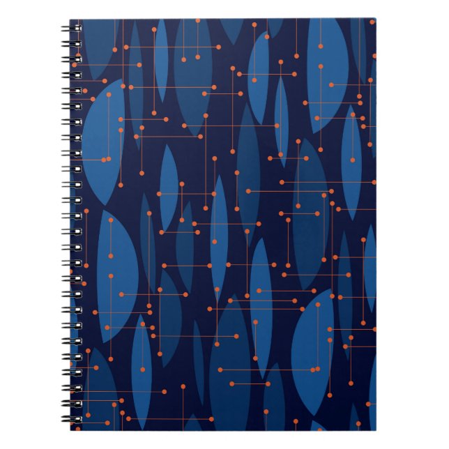 Mid-Century Blue Atomic Seamless Pattern Notebook (Front)