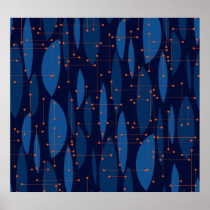 Mid-Century Blue Atomic Seamless Pattern Poster