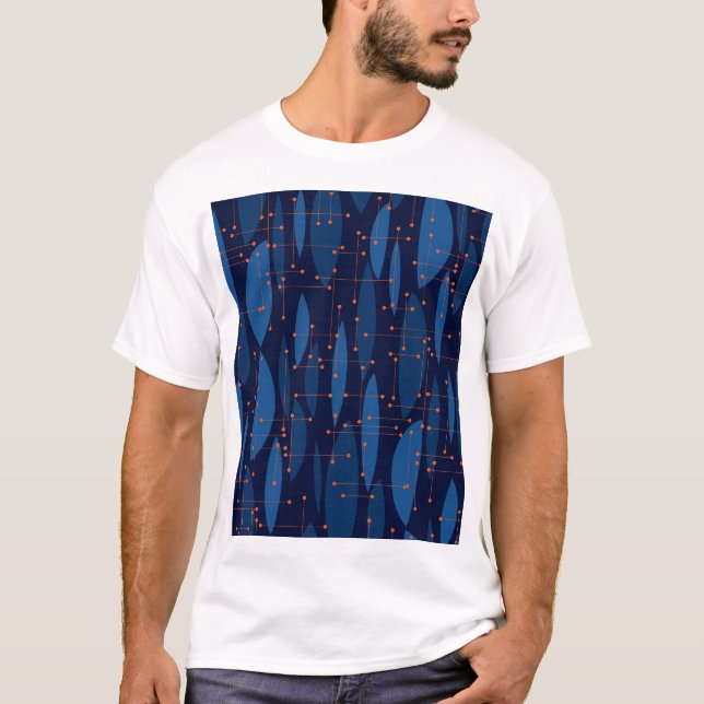 Mid-Century Blue Atomic Seamless Pattern T-Shirt (Front)