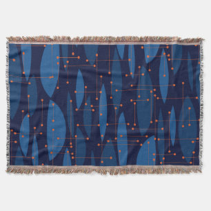 Mid-Century Blue Atomic Seamless Pattern Throw Blanket