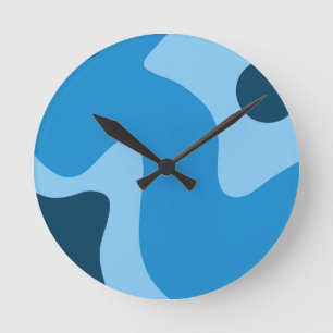 Mid Century Blue Deep Water Abstract Design Throw Round Clock