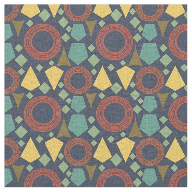 Mid Century Blue Geometric Fabric (Close Up)