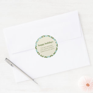 Mid Century Blue Green Holiday Return Address  Classic Round Sticker