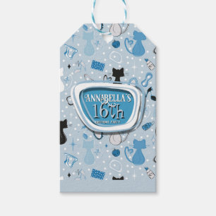Mid Century Blue Heart Cats Birthday Gift Tags