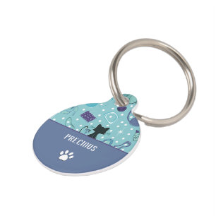 Mid Century Blue Heart Cats Pet Tag