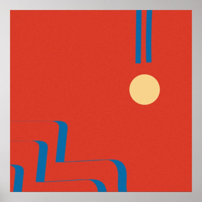 Mid Century Blue Line, Art of Lines, Art Abstract Poster (Front)