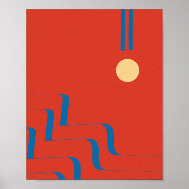 Mid Century Blue Line, Art of Lines, Art Abstract Poster (Front)