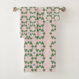 Mid Century Blush Pink, Sage & Blue Bath Towel Set