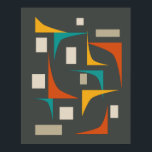 Mid Century Bold Geometric Corners Teal Red Brown Poster<br><div class="desc">This fabulously bold mid century modern styled poster features abstract corners and rectangles in the colours of teal blue,  red,  orange,  and tan on a brown background.</div>