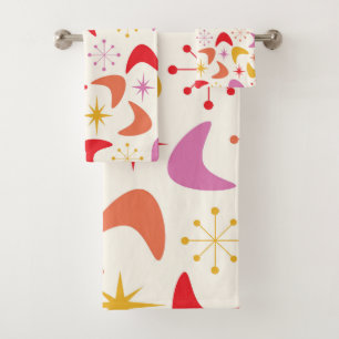 Mid Century Boomerang and Atomic Starbursts  Bath Towel Set