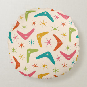 Mid Century Boomerang with Retro starbursts  Round Cushion