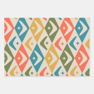 Mid Century Boomerangs on Harlequin Diamonds  Wrapping Paper Sheet